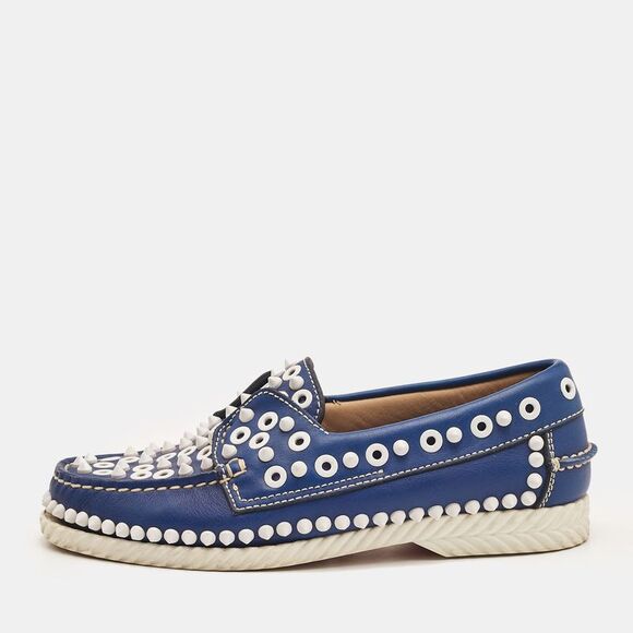 Christian Louboutin Shoes - Christian Louboutin Blue Leather Yacht Spikes Loafers Size 36